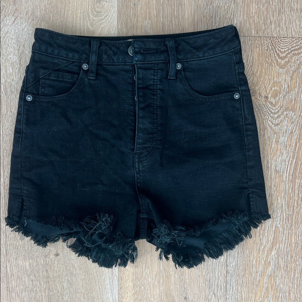 Free People Black Frayed Jean Shorts